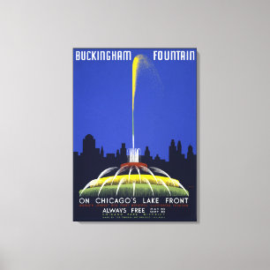 Vintage 1939 Poster, Chicago's Buckingham Fontän Canvastryck
