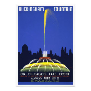 Vintage 1939 Poster, Chicago's Buckingham Fontän Fototryck