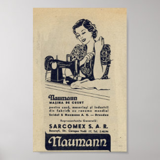 Vintage 1940 Syande maskin ad, romanian,NAUMANN Poster