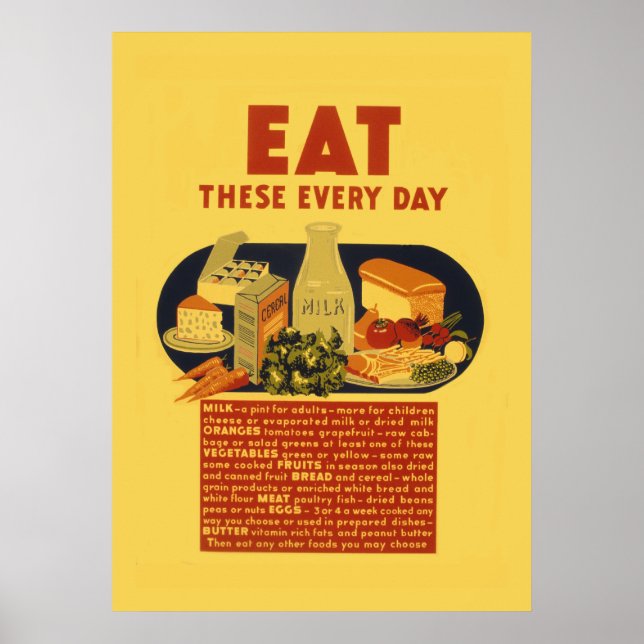 Vintage 1940-talet: hälsosam matskola poster (Framsidan)