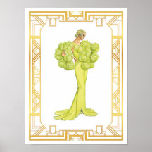 Vintage 1940-talet Mode Lime Hollywood Gown Art
