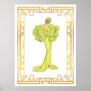 Vintage 1940-talet Mode Lime Hollywood Gown Art Poster