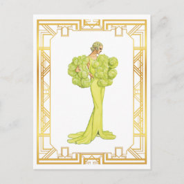 Vintage 1940-talet Mode Lime Hollywood Gown Art Vykort