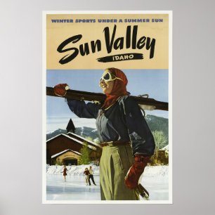 Vintage 1940-talet Sol Valley Idaho USA Ski Travel Poster