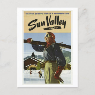 Vintage 1940-talet Sol Valley Idaho USA Ski Travel Vykort