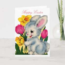 Vintage 1940-talets Påskhare med blommor Helgkort