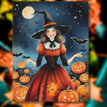 Vintage 1940-tals Halloween Söt Häxa