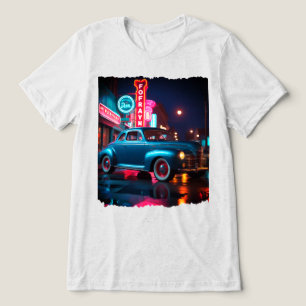 Vintage 1940-tals Klassisk Bil Under Neonljus T Shirt