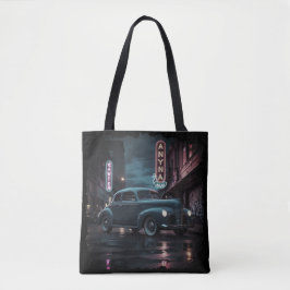 Vintage 1940-tals klassisk bil under neonljus tygkasse