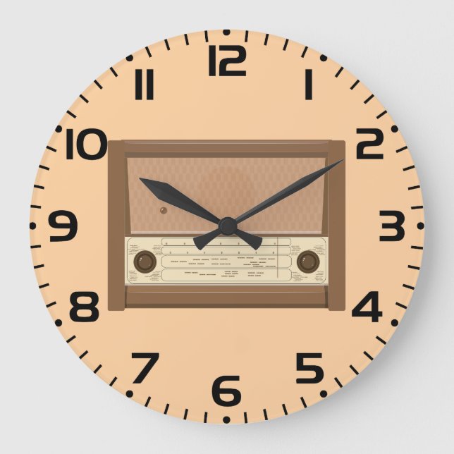Vintage 1940-tals Retro Träradio Stor Klocka (Framsida)