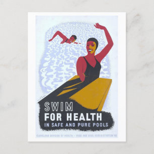 Vintage 1940 WPA-Poster: vykort för simning