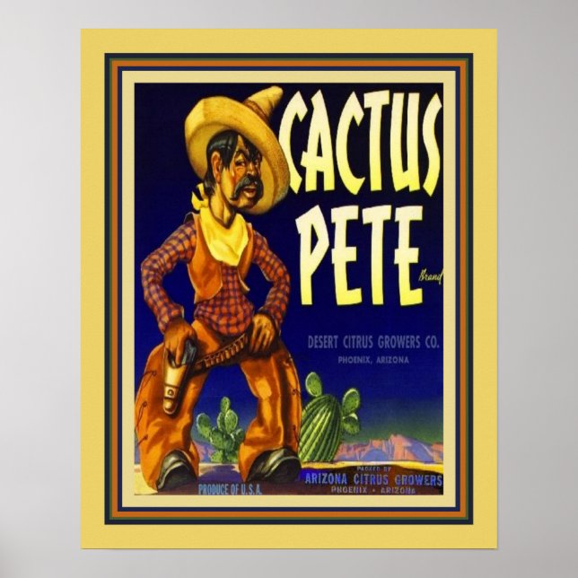 Vintage, 1940's Cactus Pete Citrus Label Poster (Framsidan)