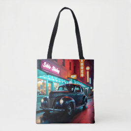 Vintage 1940s Classic Car Under Neon Lights Tygkasse