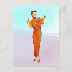 Vintage 1940s illustration av Retro Orange Mode Vykort