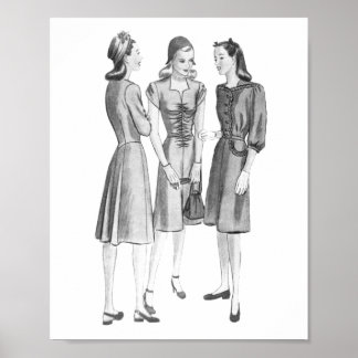 Vintage 1940s Mode V2 BW Poster