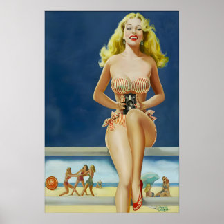 Vintage 1940s Pin Up Flicka Affisch & Canvas Dam