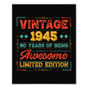 Vintage 1945 Tillverkad 1945 80:e födelsedagen 80  Fototryck