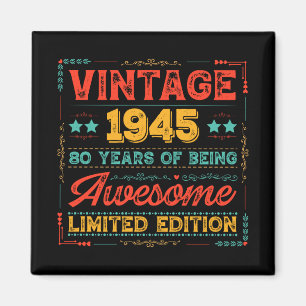 Vintage 1945 Tillverkad 1945 80:e födelsedagen 80 Magnet