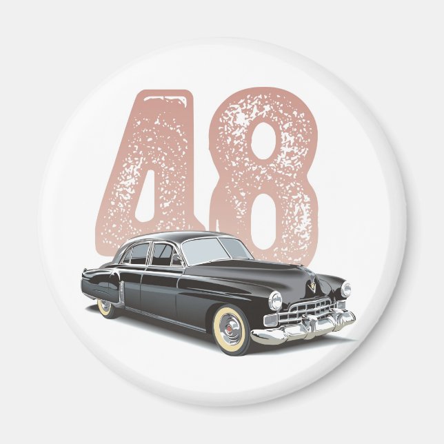 Vintage 1948 Cadillac Coupe: Black Classic car Magnet (Framsidan)