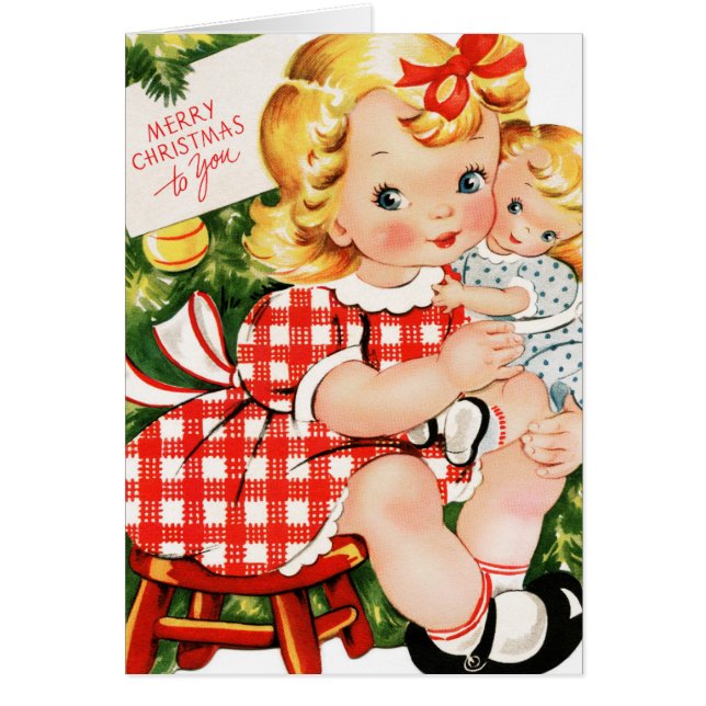 Vintage 1950 med docka hälsningskort (Framsidan)