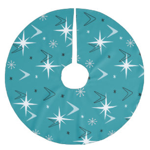 Vintage 1950-talet Boomerangs Stars Teal Julgransmatta Borstad Polyester