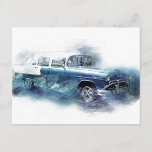 Vintage 1950-talet Chevy Car Digital Art Vykort