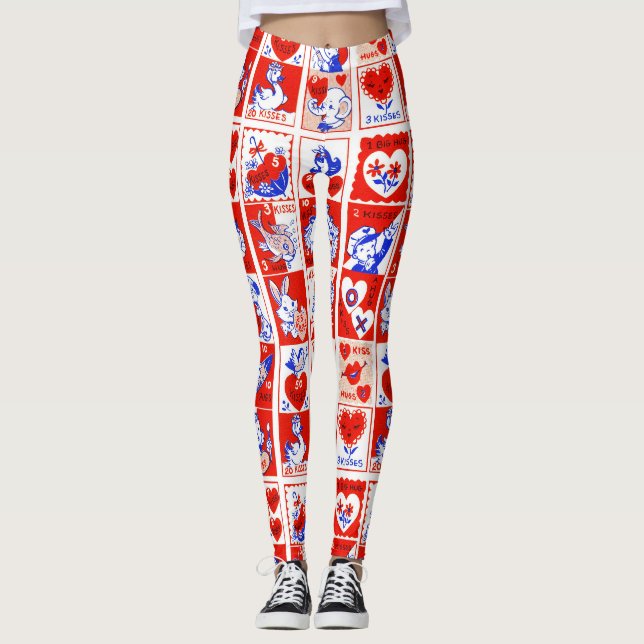 Vintage 1950-talet Valentine-stämpelmönster Retro  Leggings (Framsida)