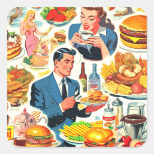 Vintage 1950-talets illustration av Tecknader för Fyrkantigt Klistermärke