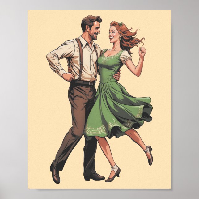 Vintage 1950-tals Swingdansande Par Grafisk Poster (Framsidan)