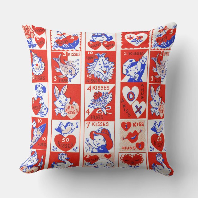 Vintage 1950-tals Valentine-stämpelmönster Retro K Kudde (Framsida)