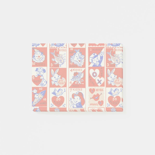 Vintage 1950-tals Valentine-stämpelmönster Retro K Post-it Block (Framsida)