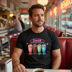 Vintage 1950-talsstil: Retro Neon Diner Milkshakes T Shirt