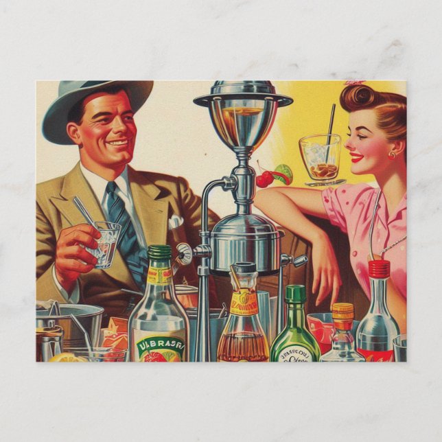 Vintage 1950s Drinks Illustration Vykort (Framsida)