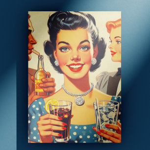 Vintage 1950s - Illustration för Drink People Vykort