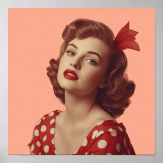 Vintage 1950s Pin-Up-Flicka Retro Väggkonst Affisc