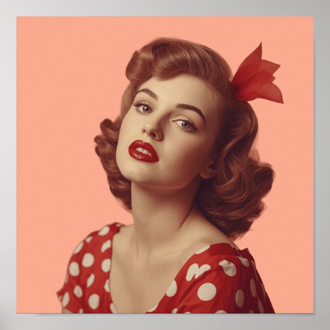 Vintage 1950s Pin-Up-Flicka Retro Väggkonst Affisc (Framsidan)