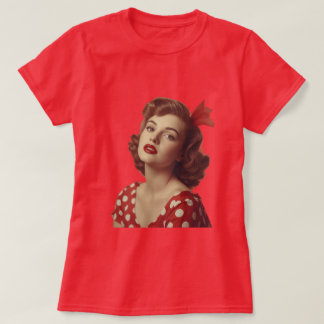 Vintage 1950s Pin-Up-Flicka Röda Prickar T-Shirt