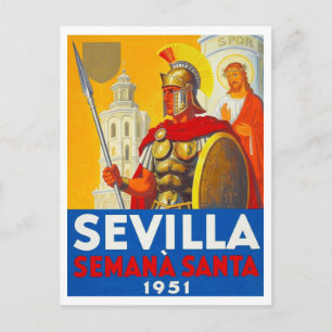 Vintage 1951 Sevilla Semana Santa Påsken Resor Vykort