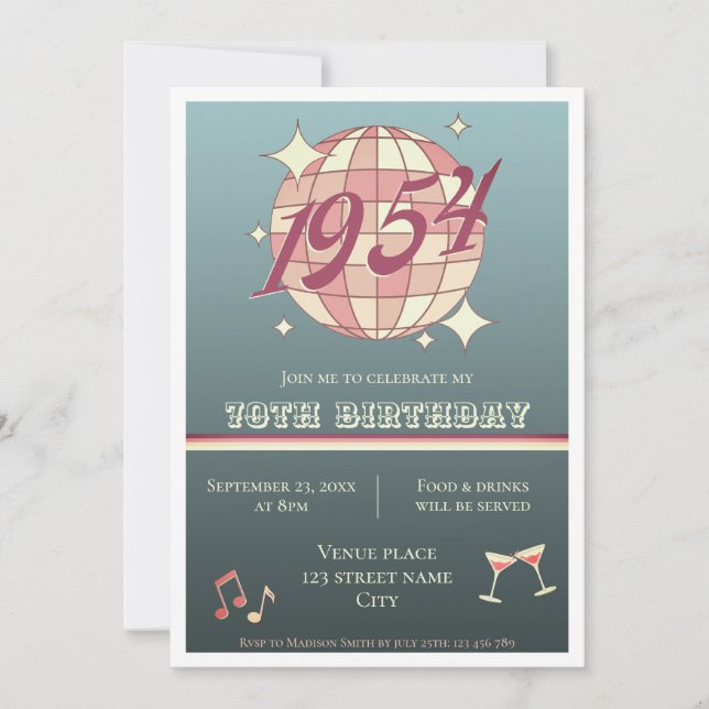 Vintage 1954 70-årsjubileum: Uppmaning till blått  Inbjudningar (Framsida)