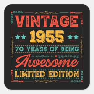 Vintage 1955 made in 1955 70 Birthday 70 Years Fyrkantigt Klistermärke