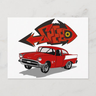 Vintage 1957 Chevy med Grafiti-texthastighet Vykort