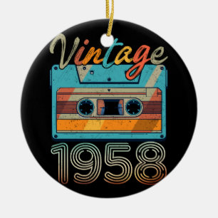 Vintage 1958 Kassettbandsuppretro 65e födelsedag 6 Julgransprydnad Keramik