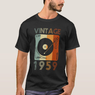 Vintage 1959 Retro Record Player Birthday Vinyl Dj T Shirt