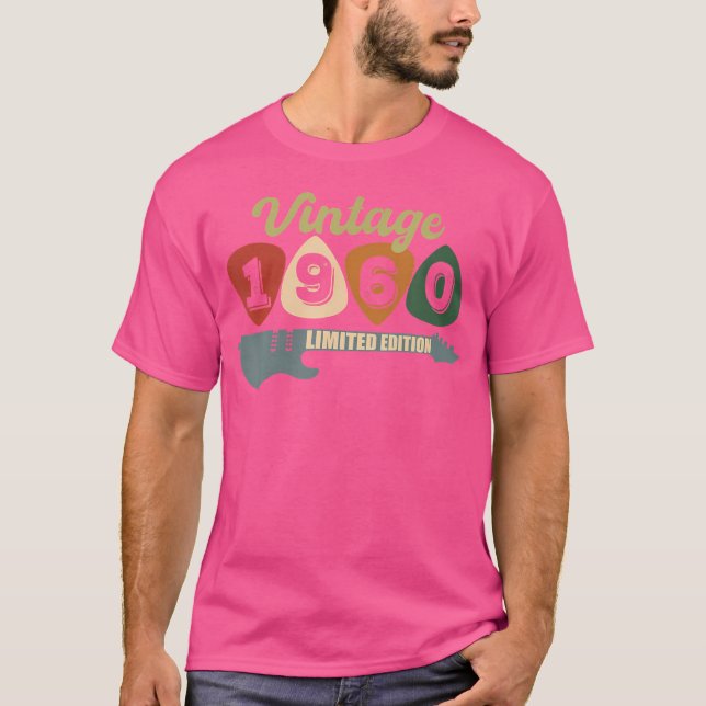 Vintage 1960 Födelsedag Retro Guitar Födelsedagsfe T Shirt (Framsida)