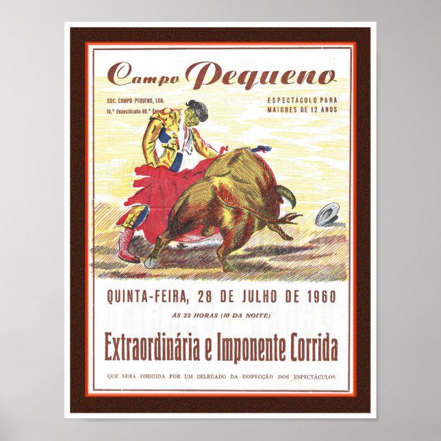 VINTAGE 1960 Mcm BULLFIGHT-MEDDELANDE Poster (Framsidan)