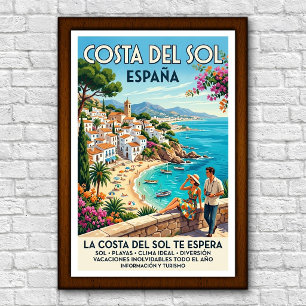 Vintage 1960-tal Costa del Sol, Spanien Resaaffisc Poster