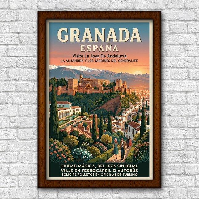 Vintage 1960-tal Granada, Spanien Resaaffisch Poster (Skapare uppladdad)