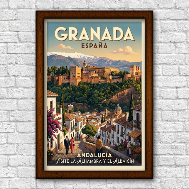 Vintage 1960-tal Granada, Spanien Resaaffisch Poster (Skapare uppladdad)