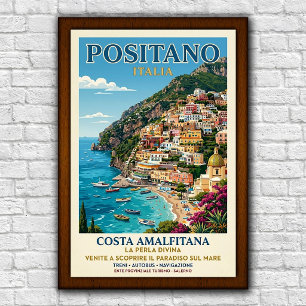 Vintage 1960-tal Positano, Italien Resaaffisch Poster