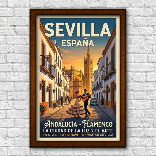 Vintage 1960-tal Seville, Spanien Resaaffisch Poster